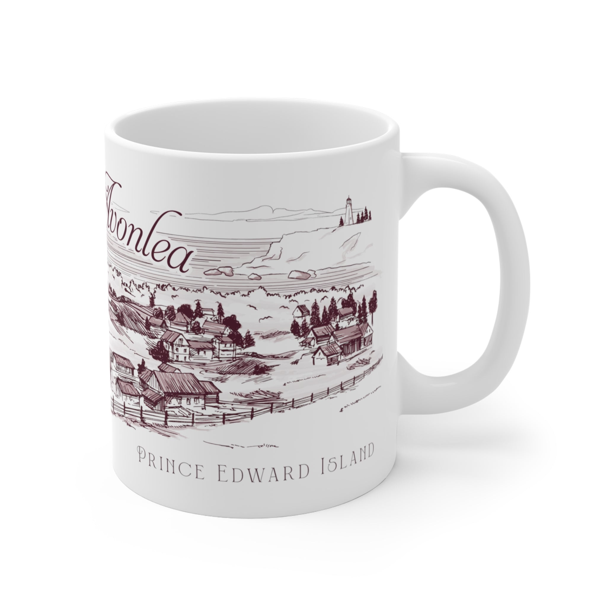 Village of Avonlea Vintage Illustration Mug (Maroon)