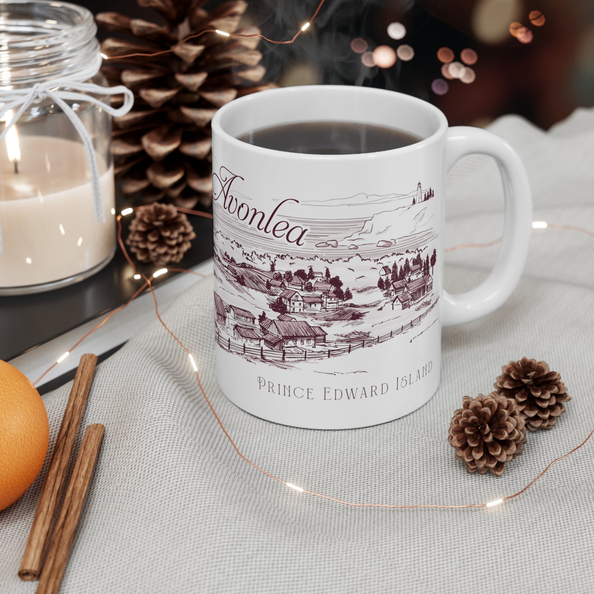 Village of Avonlea Vintage Illustration Mug (Maroon)