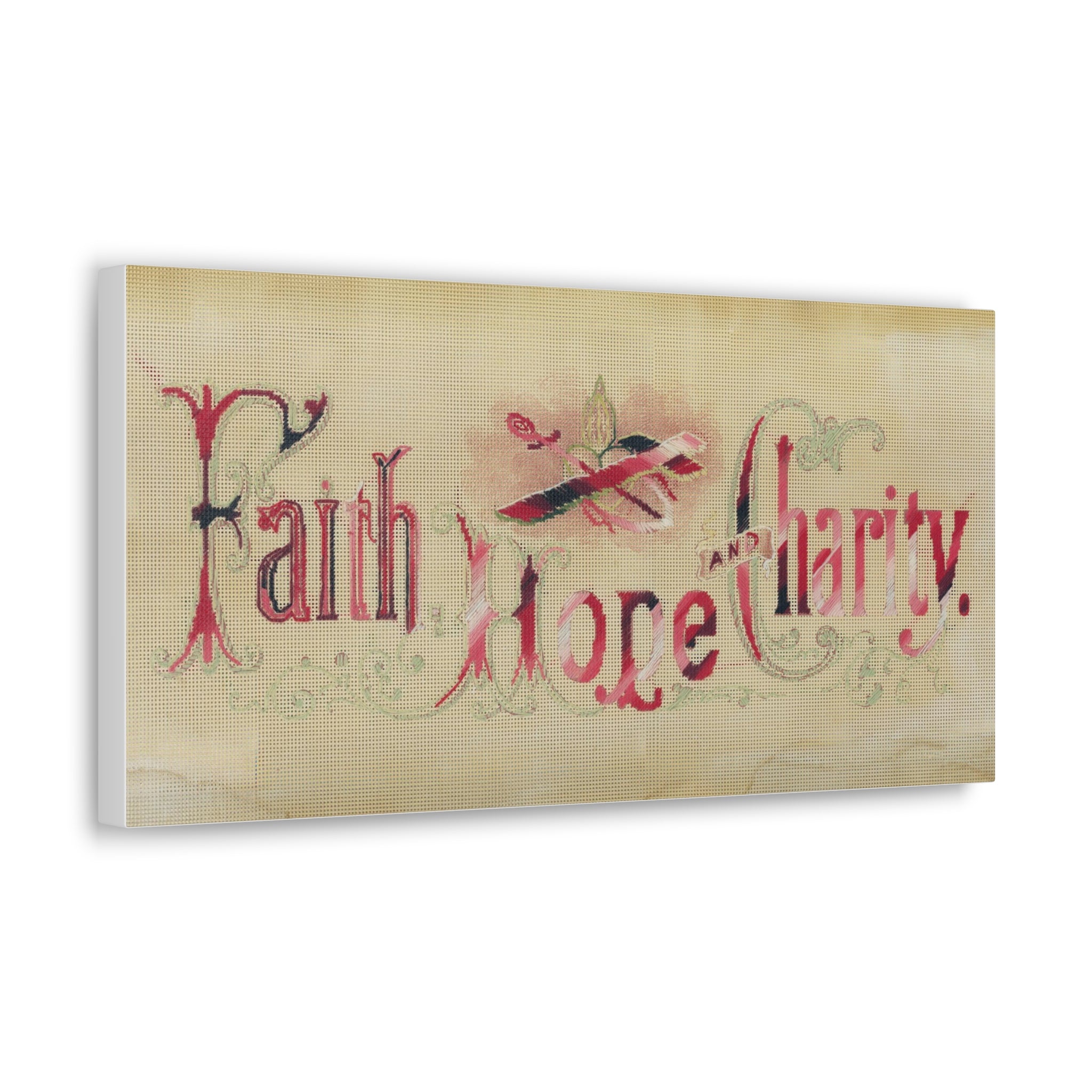 Faith Hope Charity Cross Stitch Replica Canvas Print