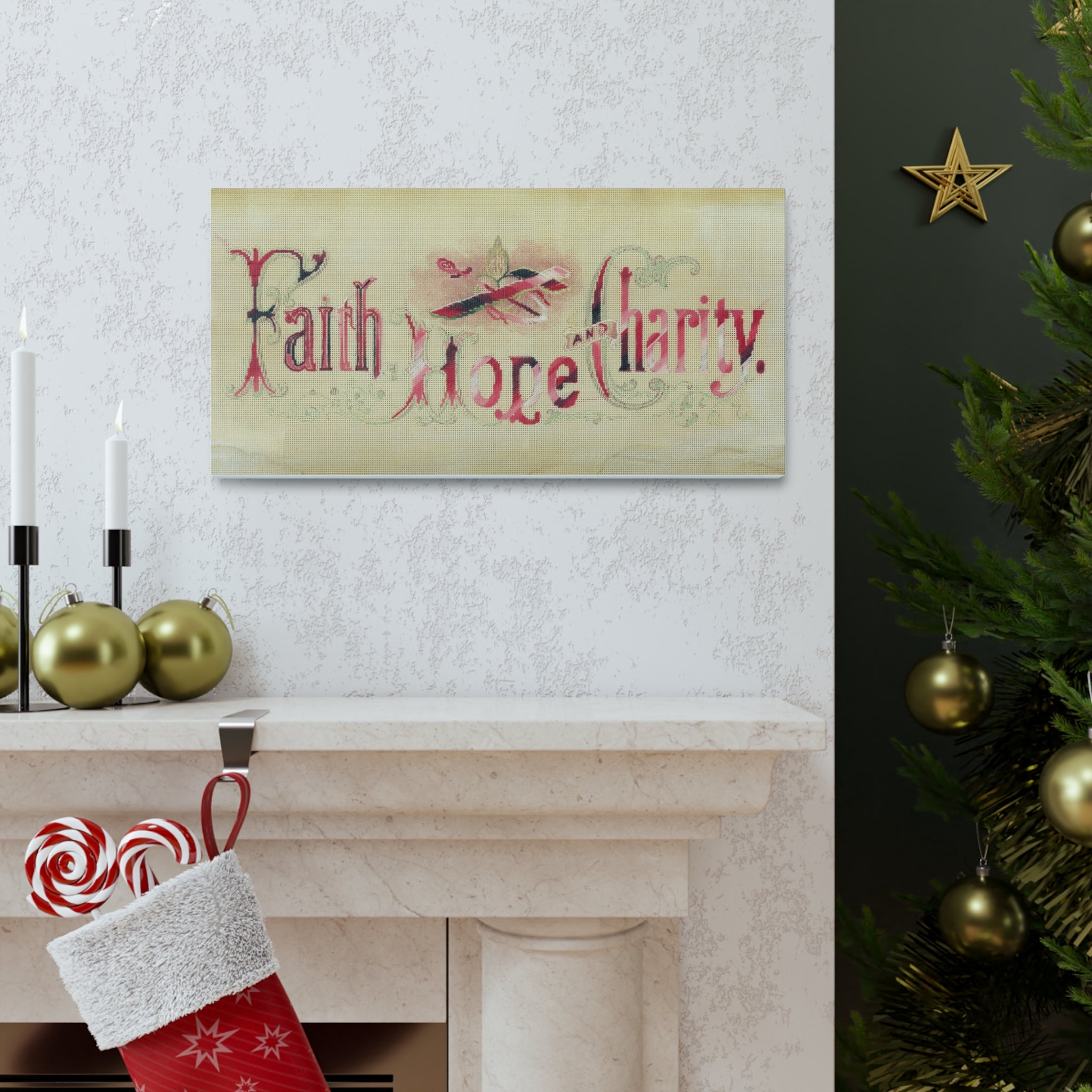 Faith Hope Charity Cross Stitch Replica Canvas Print