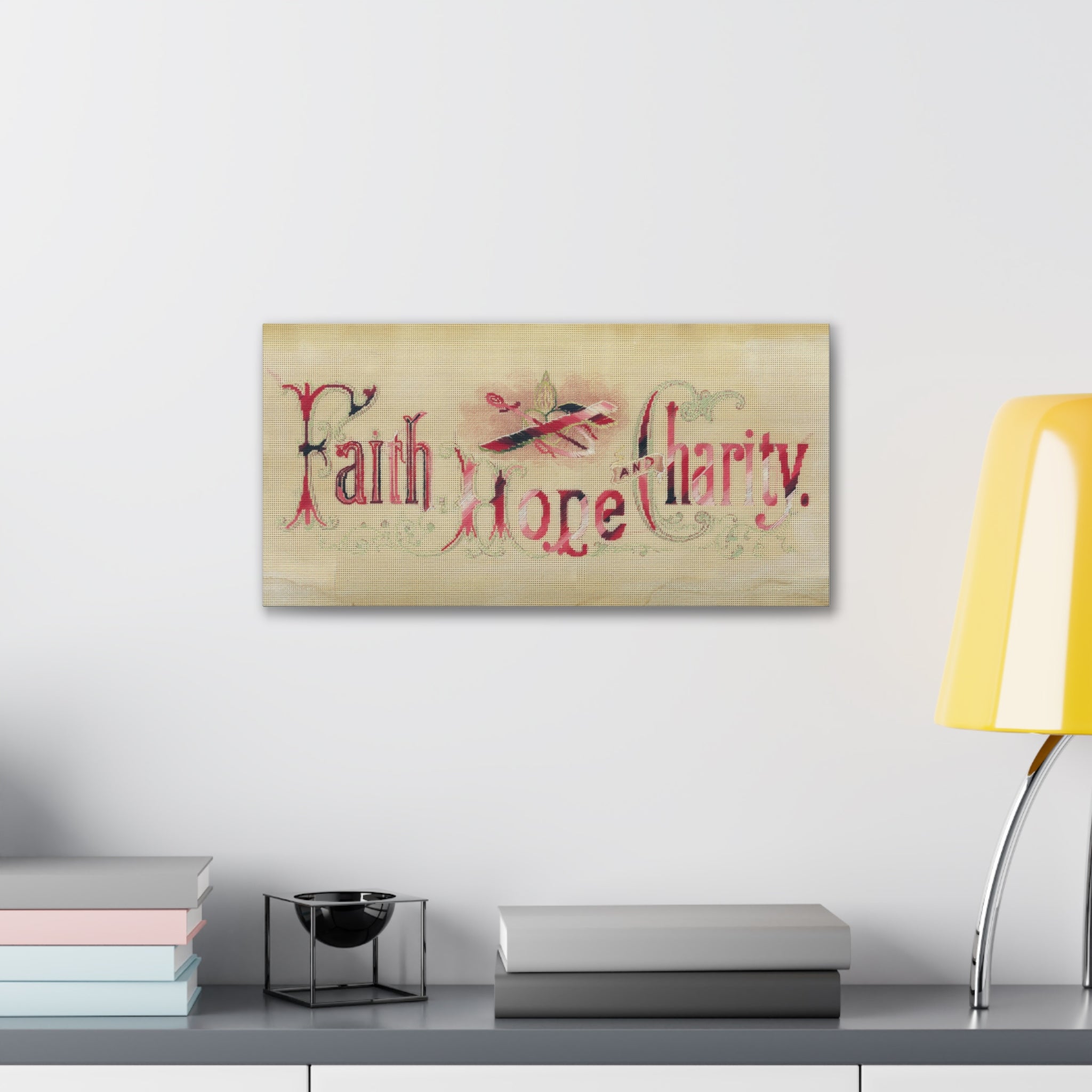 Faith Hope Charity Cross Stitch Replica Canvas Print