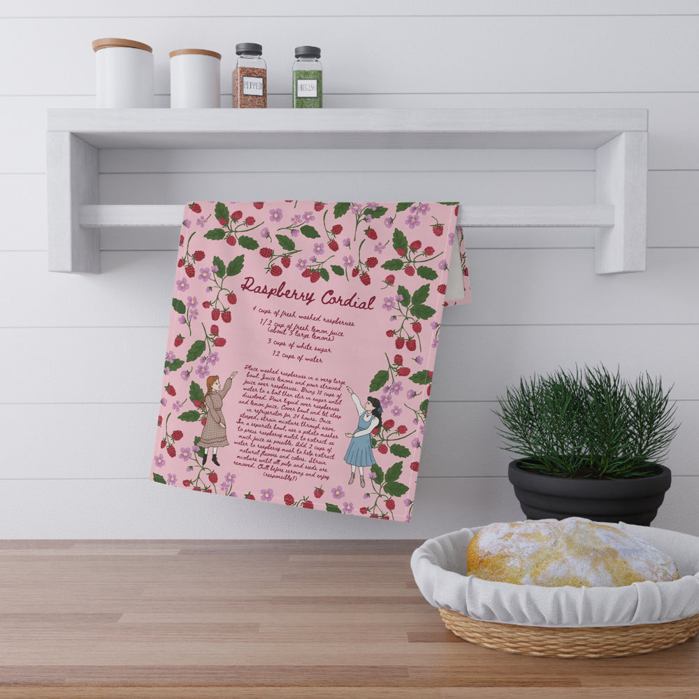 Raspberry Cordial Recipe Tea Towel - Pink