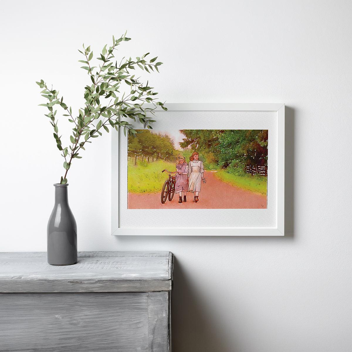 "Bicycle Walk" Limited Edition Illustrated Print on Watercolor Paper