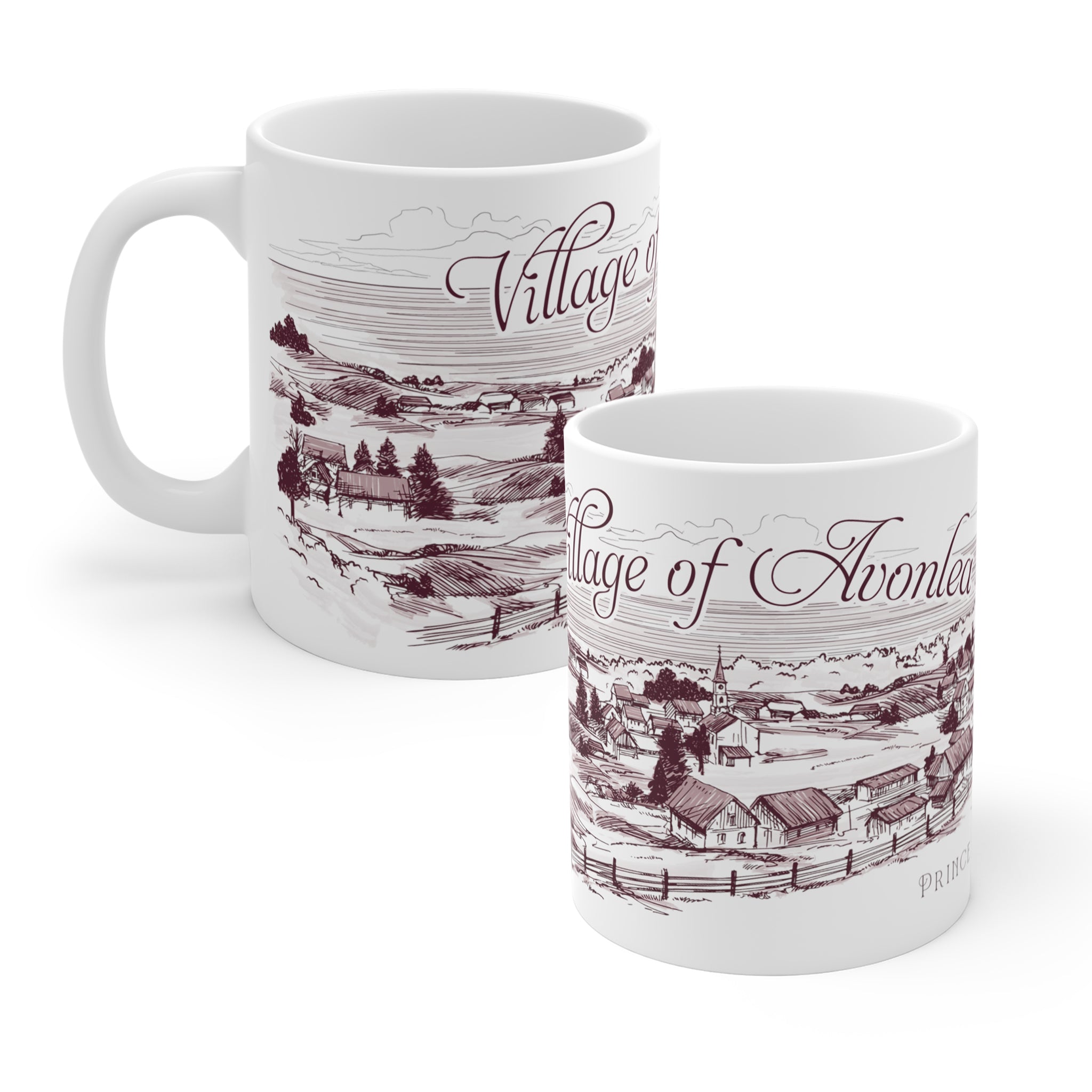 Village of Avonlea Vintage Illustration Mug (Maroon)