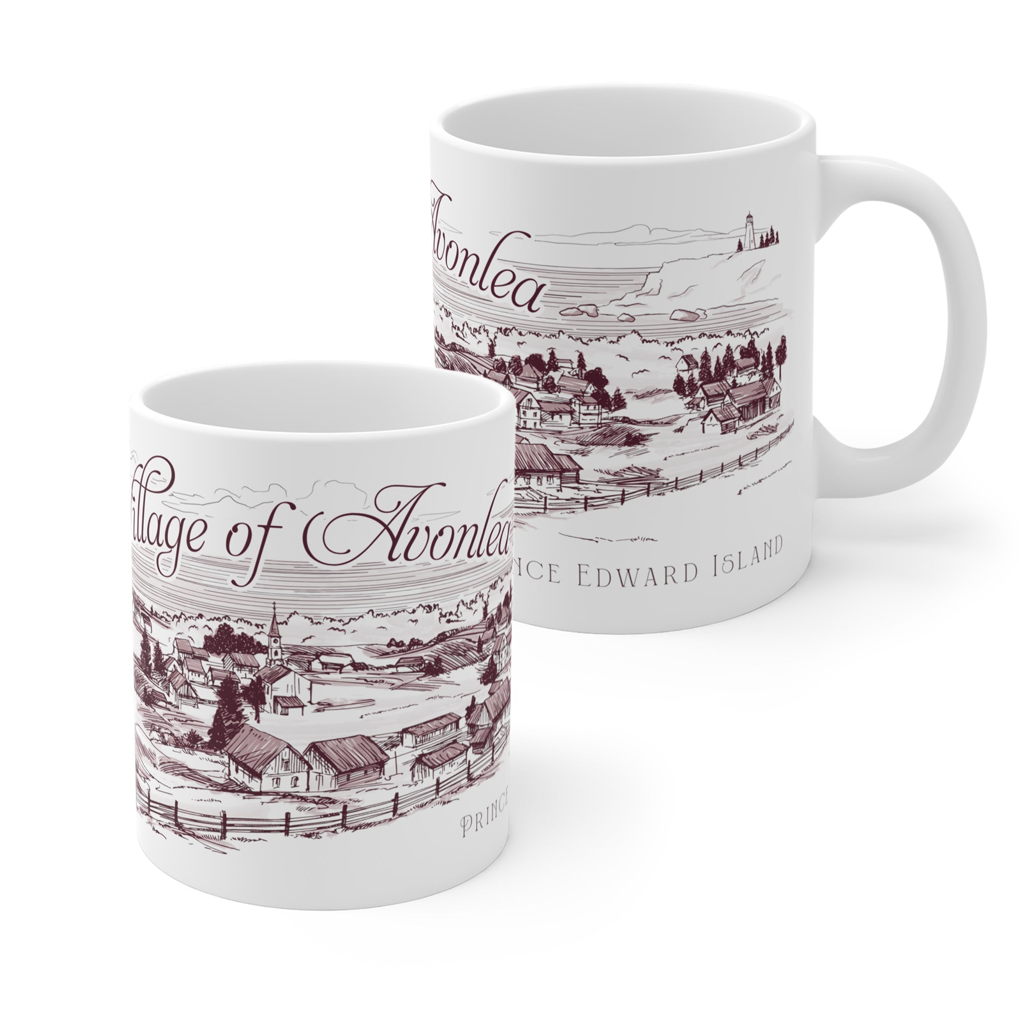 Village of Avonlea Vintage Illustration Mug (Maroon)