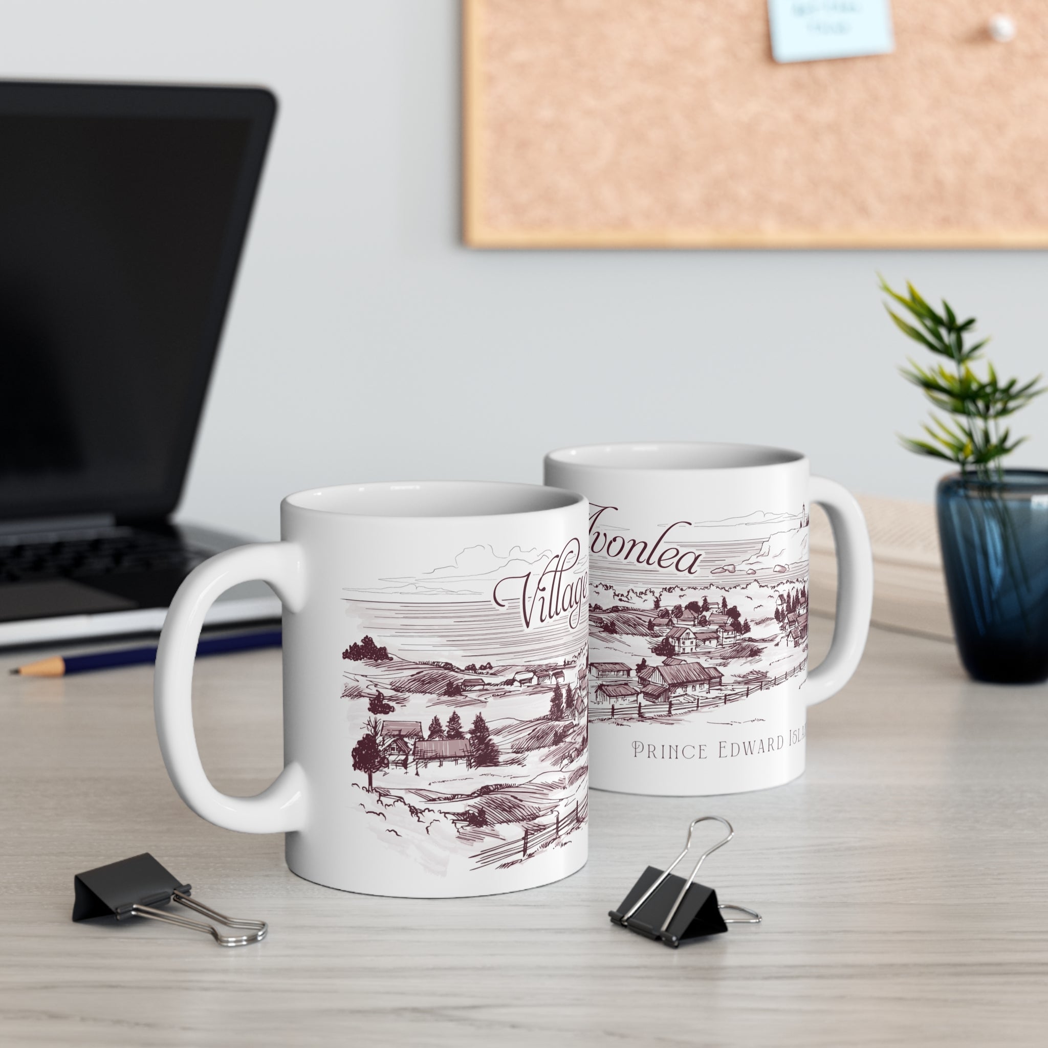 Village of Avonlea Vintage Illustration Mug (Maroon)