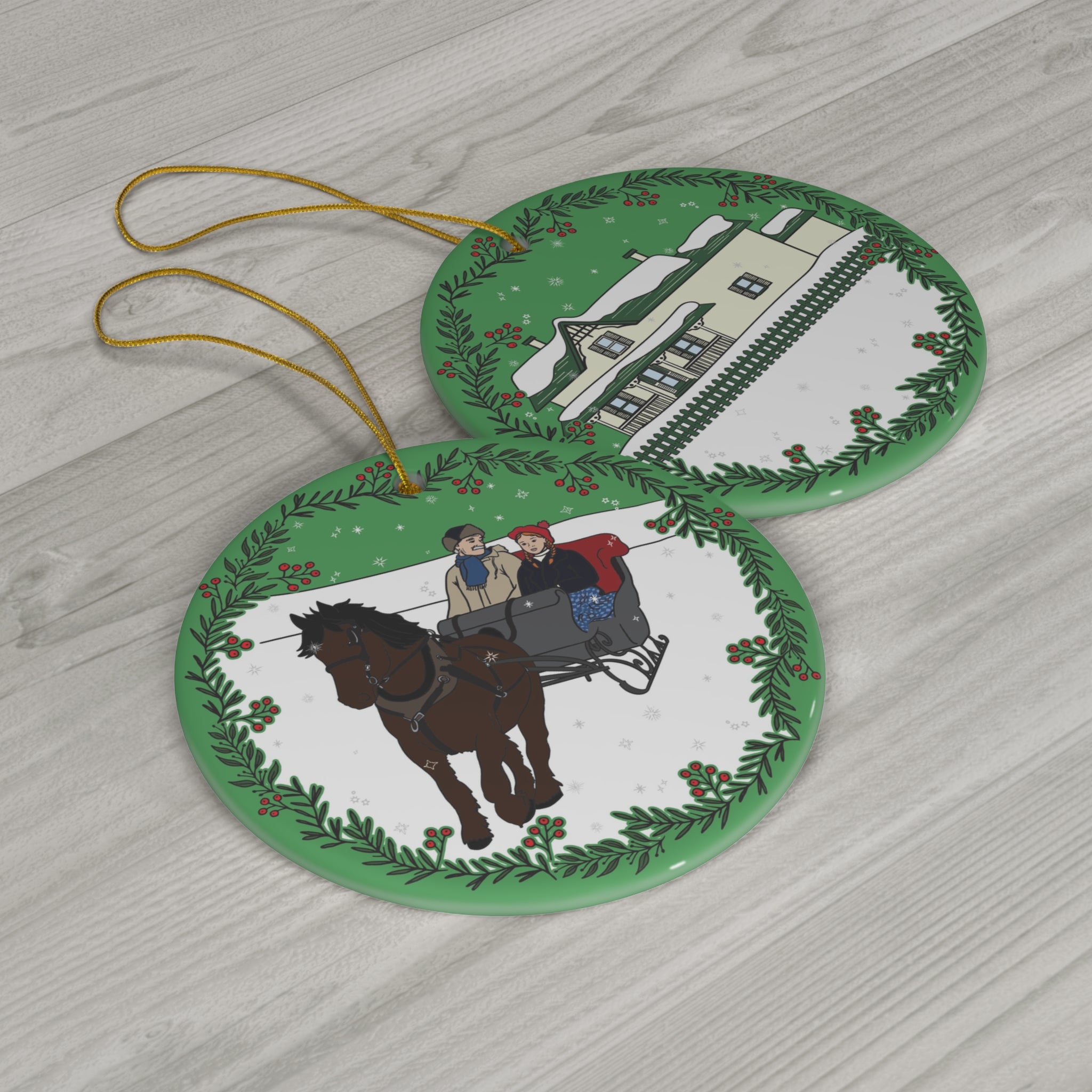 Anne & Matthew Sleigh Ride Ceramic Ornament