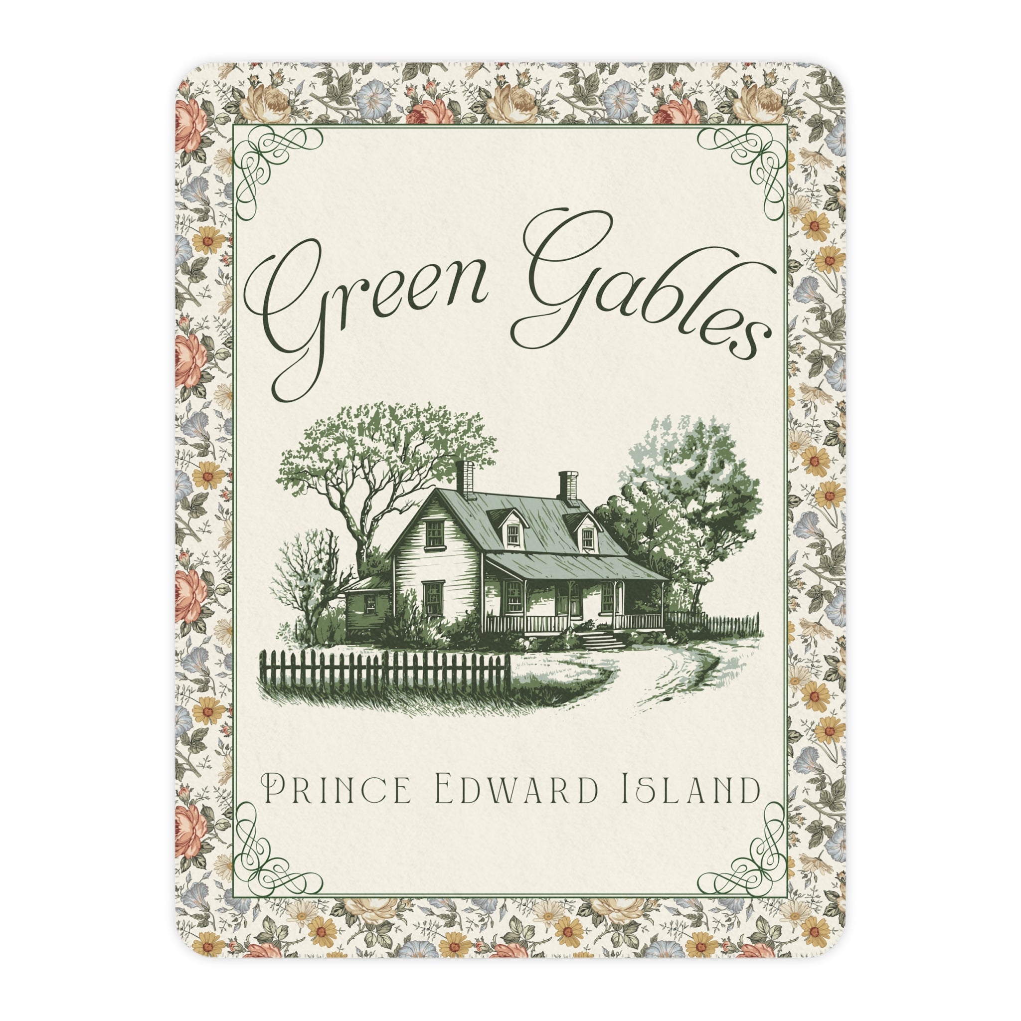 Vintage Green Gables Illustration Sherpa Blanket