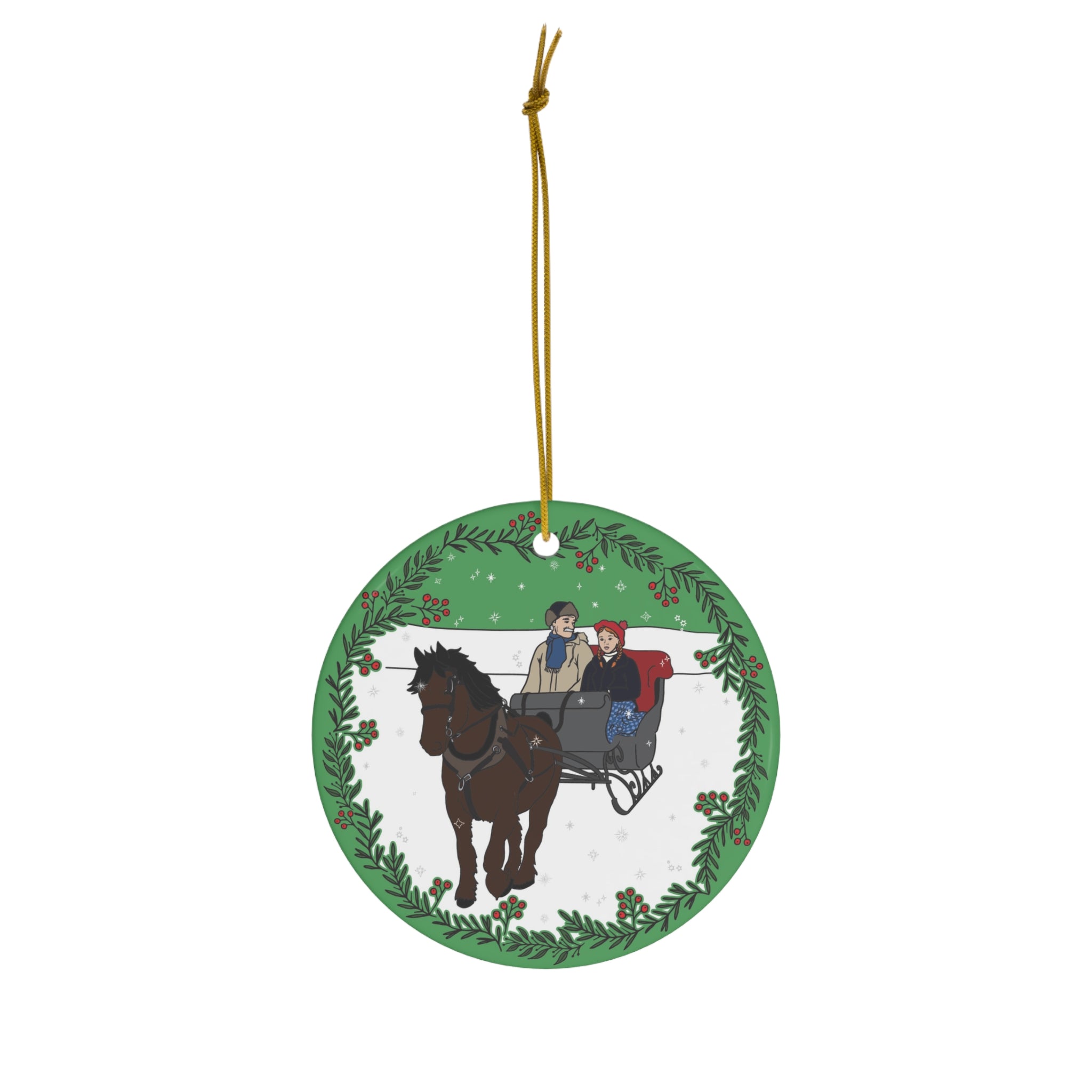 Anne & Matthew Sleigh Ride Ceramic Ornament