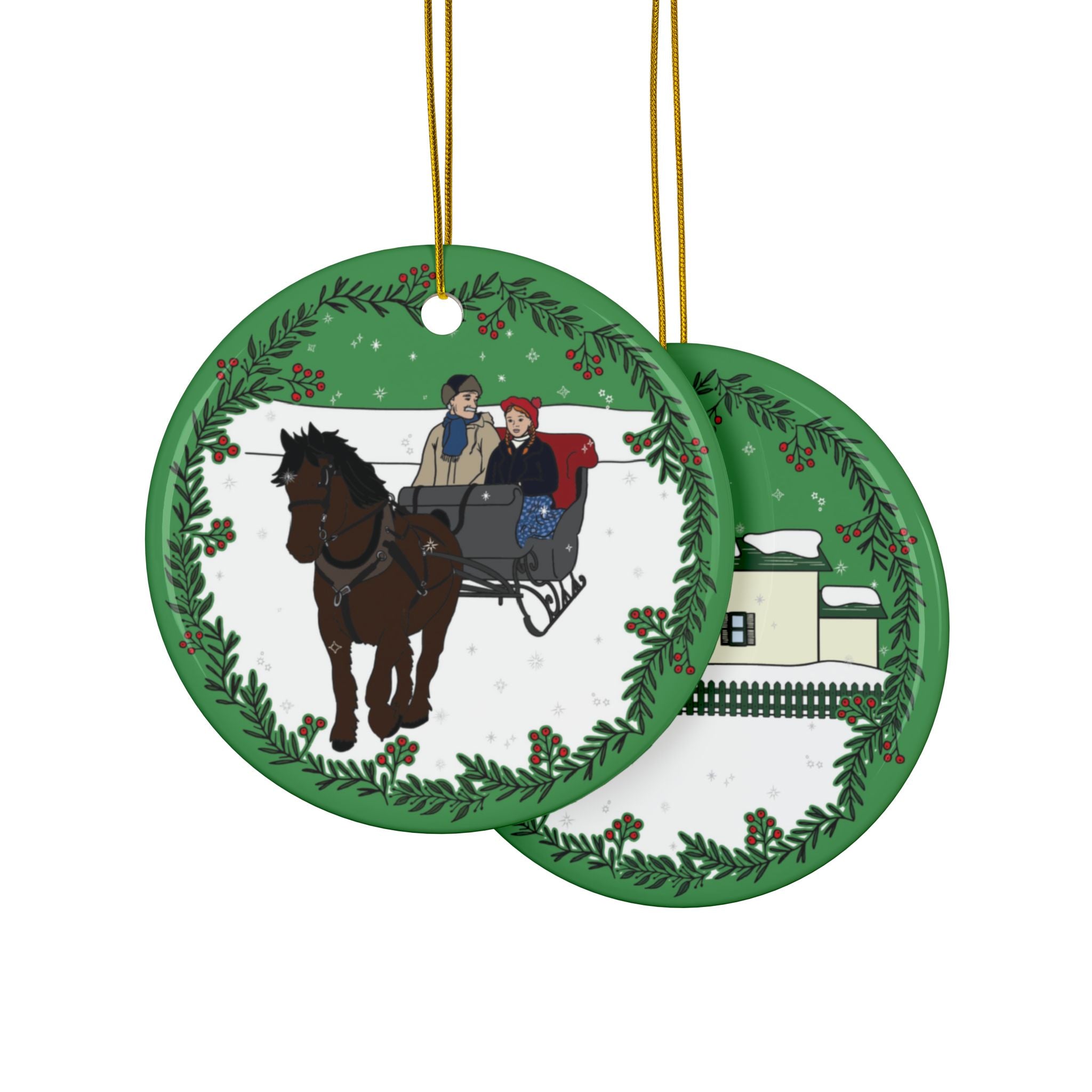 Anne & Matthew Sleigh Ride Ceramic Ornament