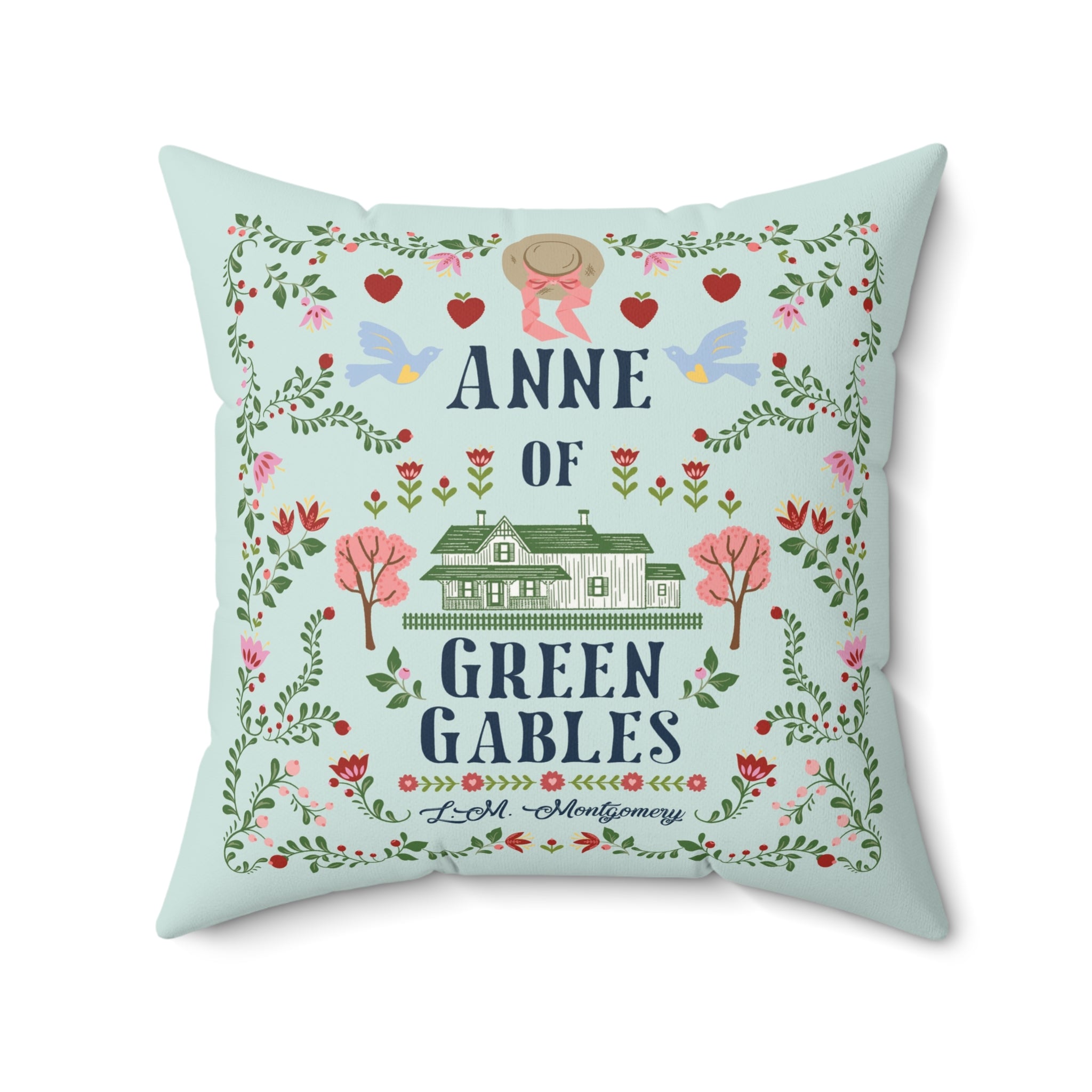 Anne of Green Gables Folk Art Duo-tone Throw Pillow - Green/Mint