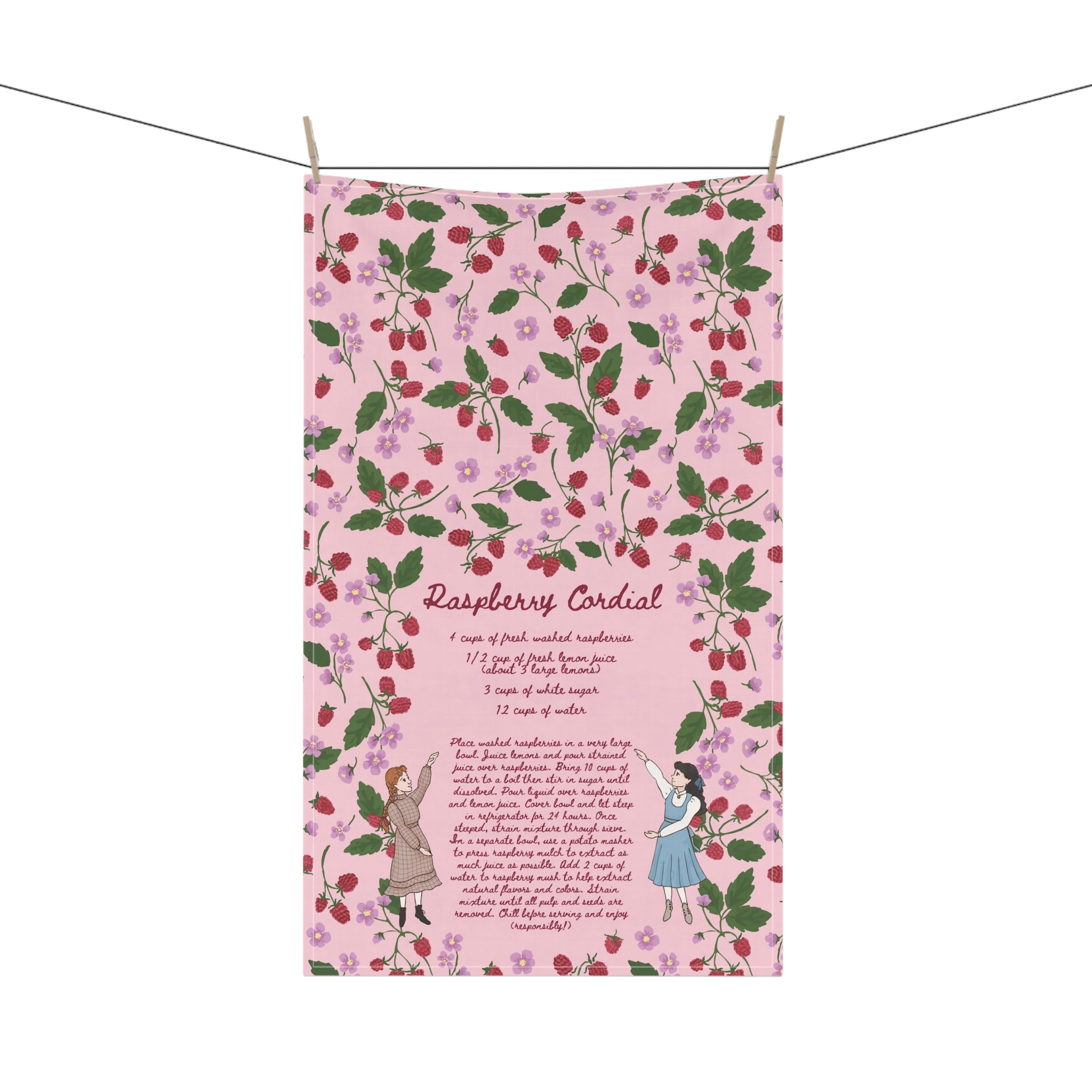 Raspberry Cordial Recipe Tea Towel - Pink