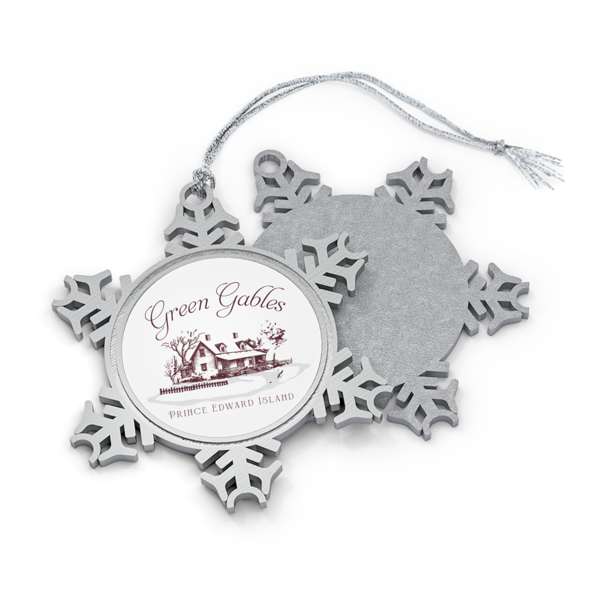 Vintage Green Gables Illustration Pewter Snowflake Ornament