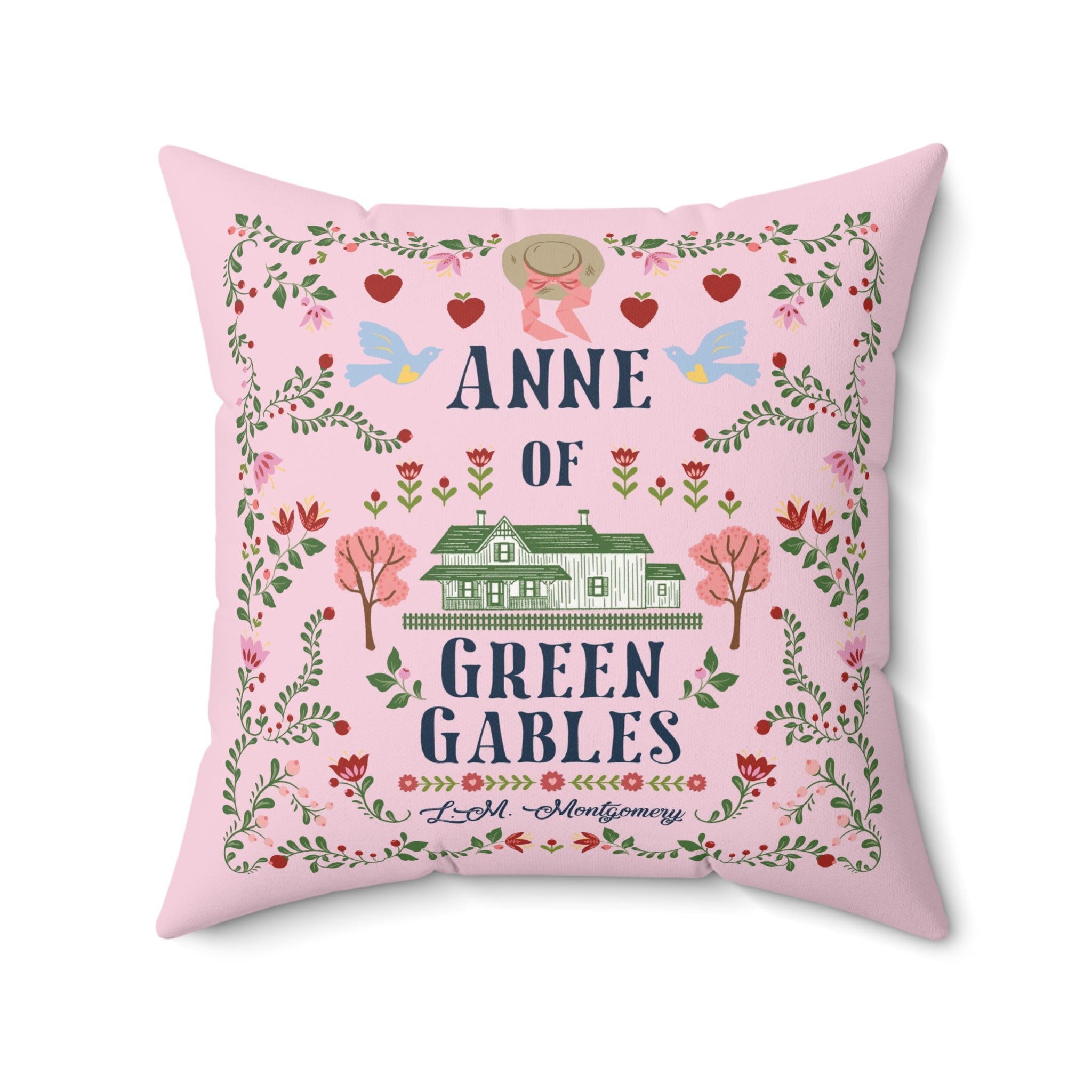 Anne of Green Gables Folk Art Duo-tone Throw Pillow - Wine/Pink