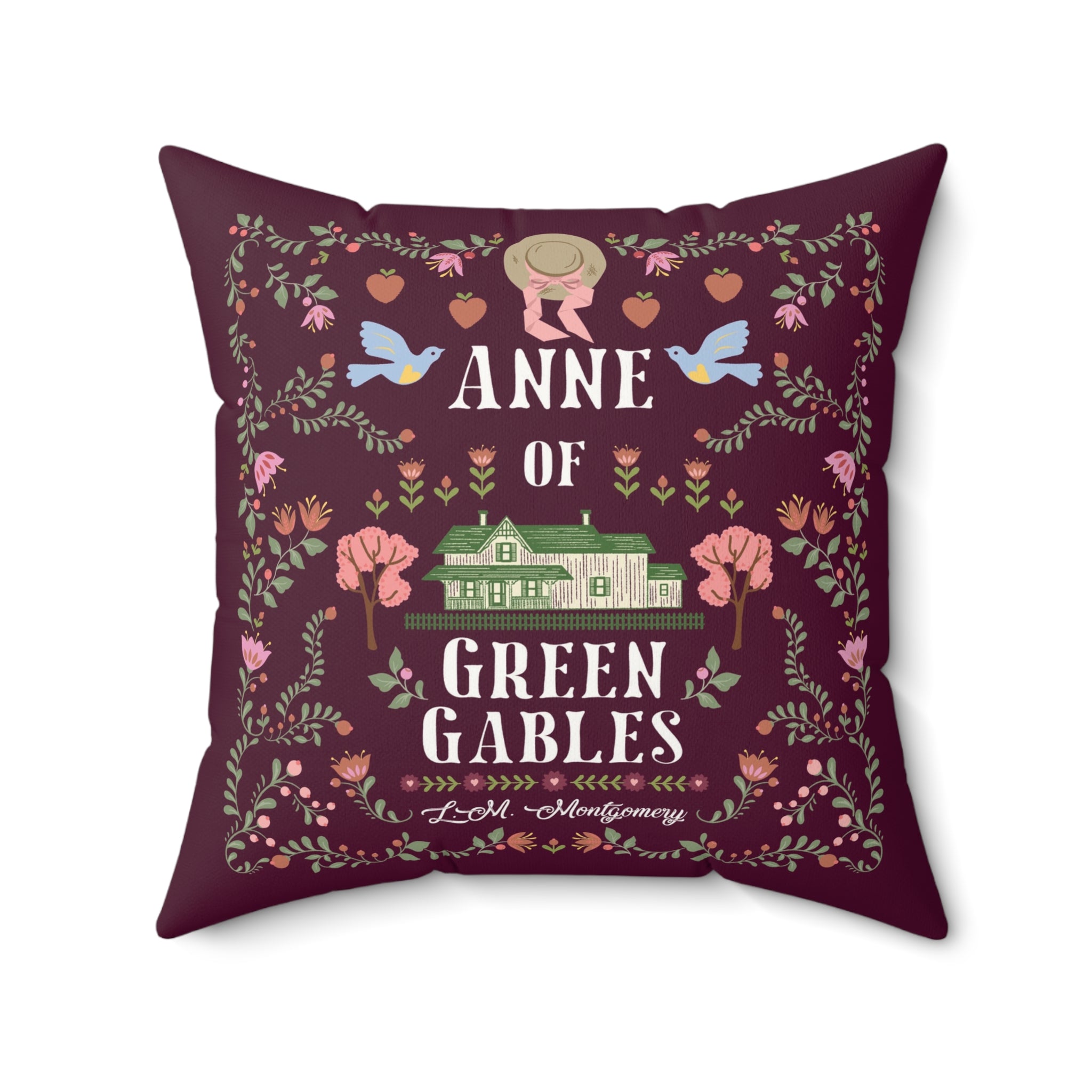 Anne of Green Gables Folk Art Duo-tone Throw Pillow - Wine/Pink