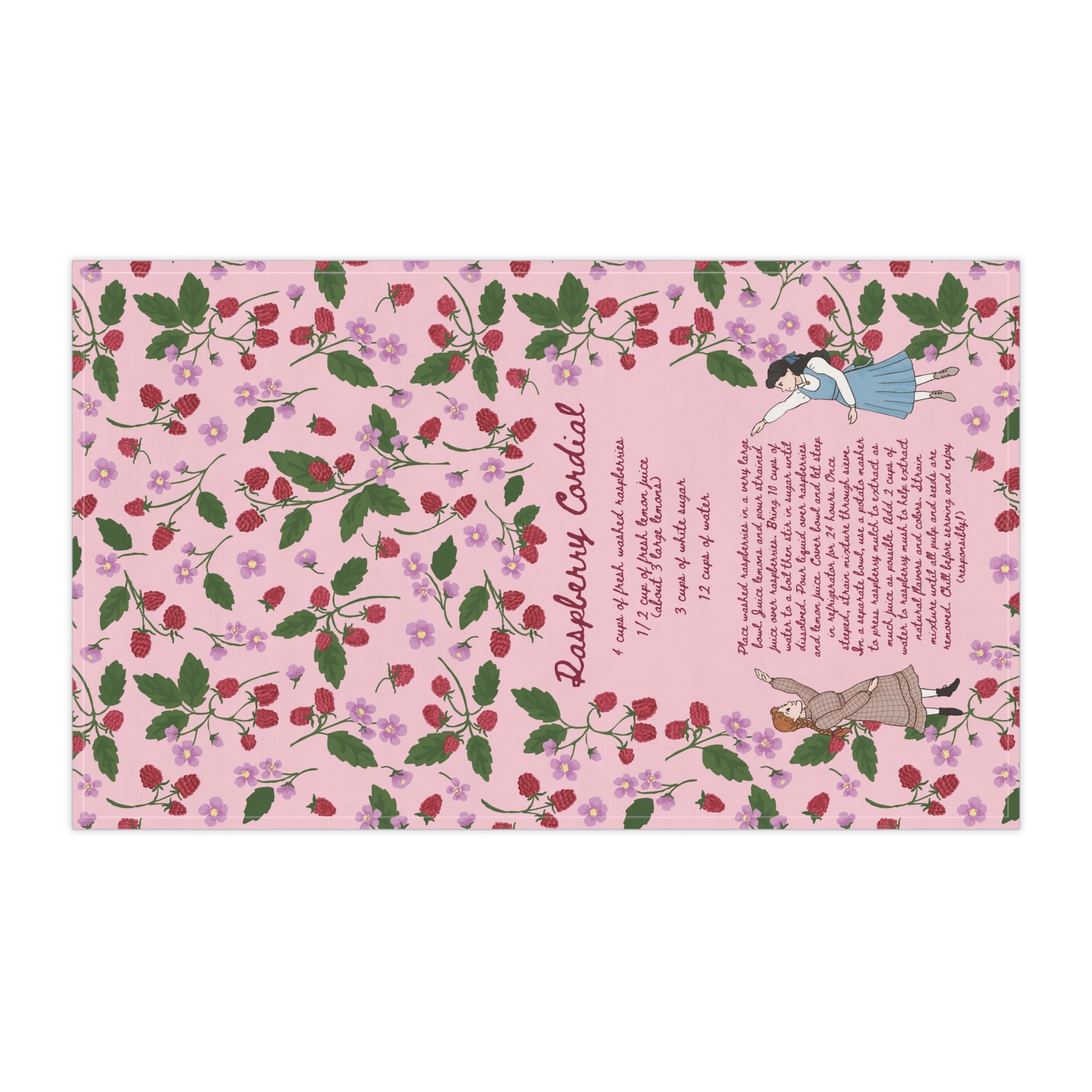Raspberry Cordial Recipe Tea Towel - Pink