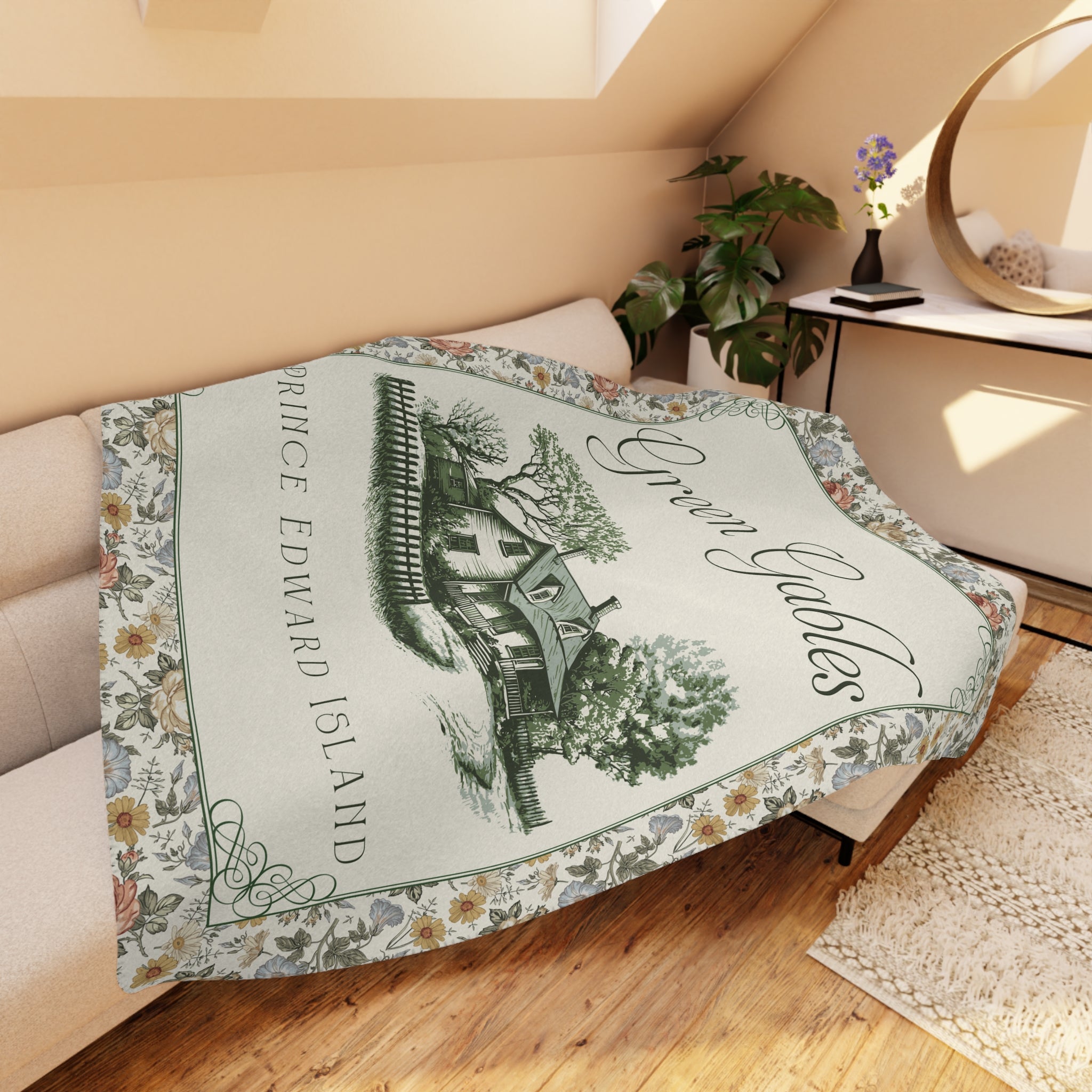 Vintage Green Gables Illustration Sherpa Blanket