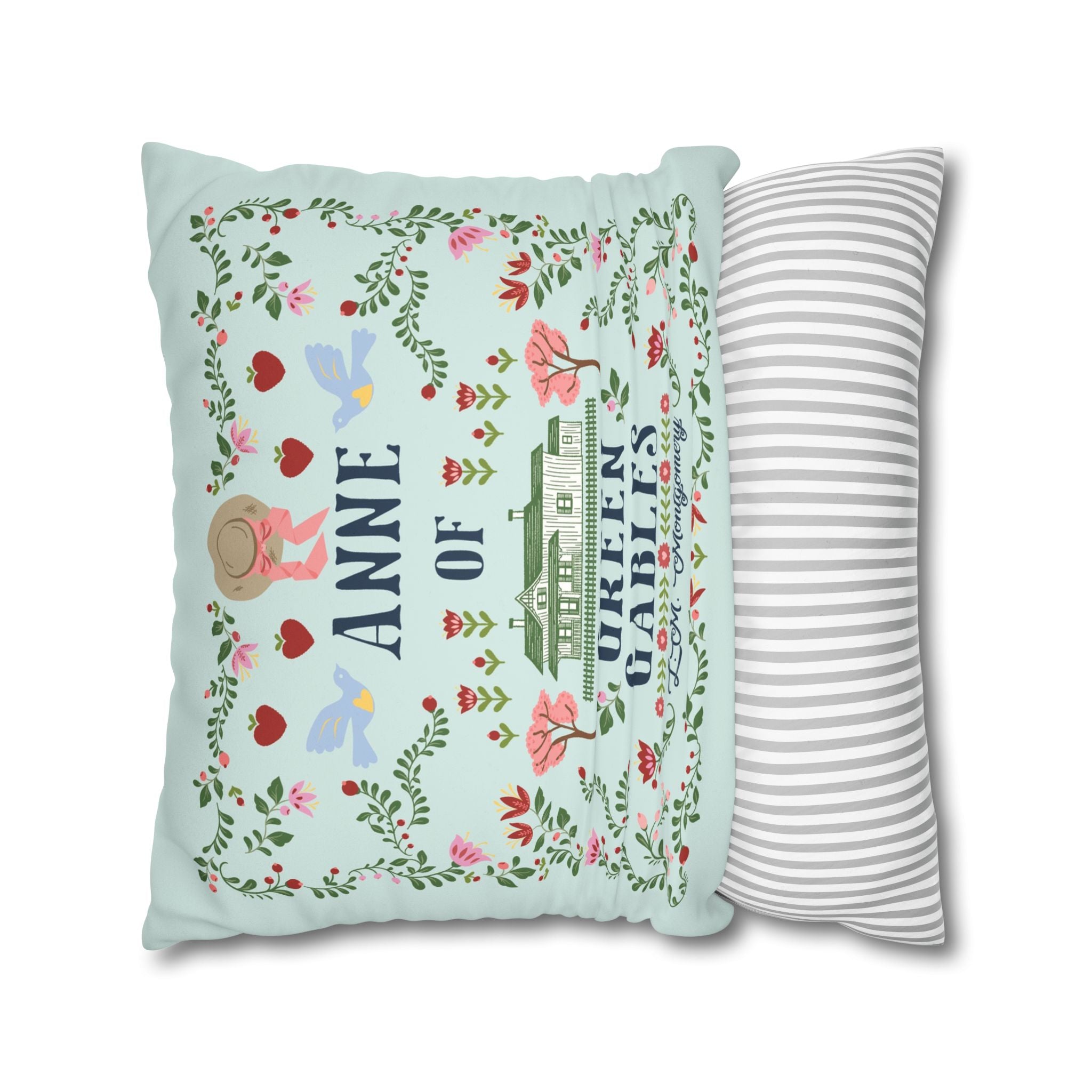 Anne of Green Gables Folk Art Duo-tone Throw Pillow - Green/Mint