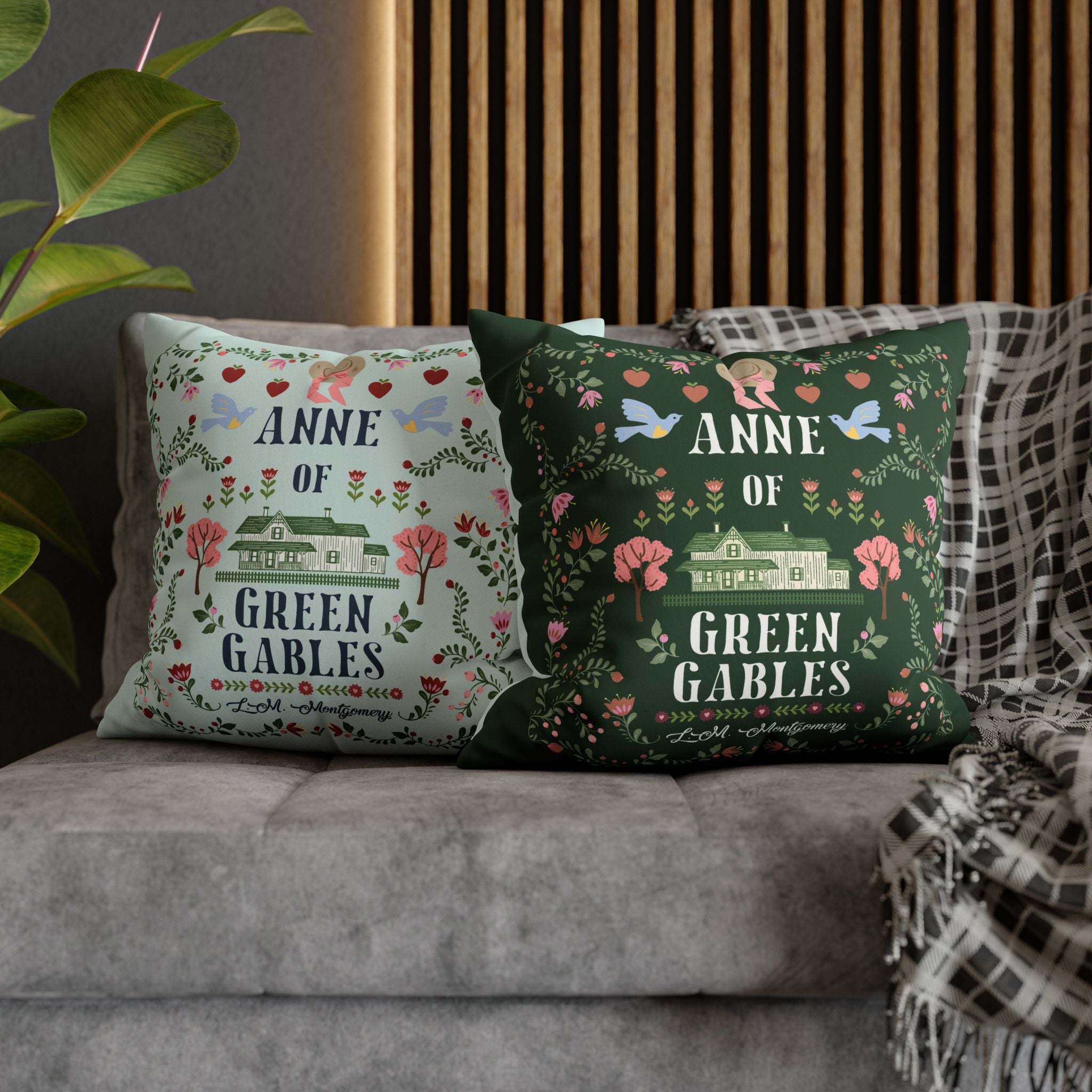 Anne of Green Gables Folk Art Duo-tone Throw Pillow - Green/Mint