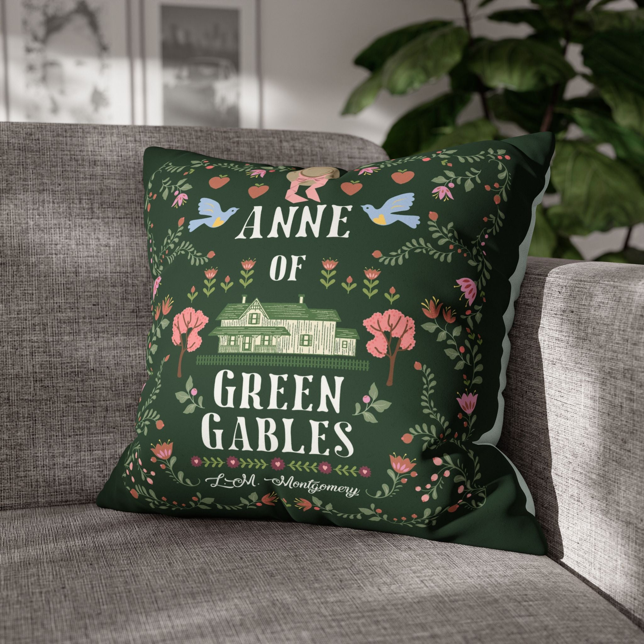 Anne of Green Gables Folk Art Duo-tone Throw Pillow - Green/Mint