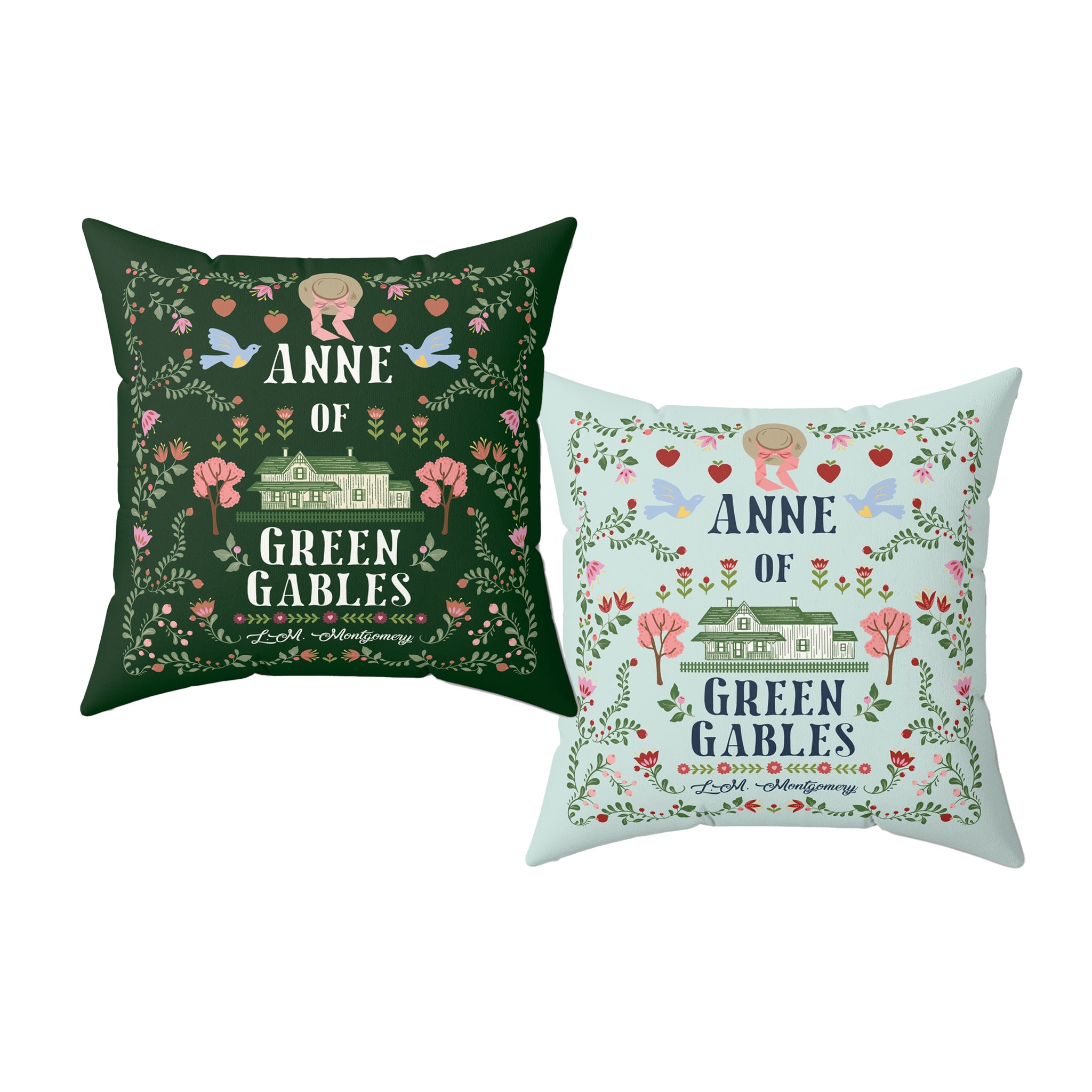 Anne of Green Gables Folk Art Duo-tone Throw Pillow - Green/Mint