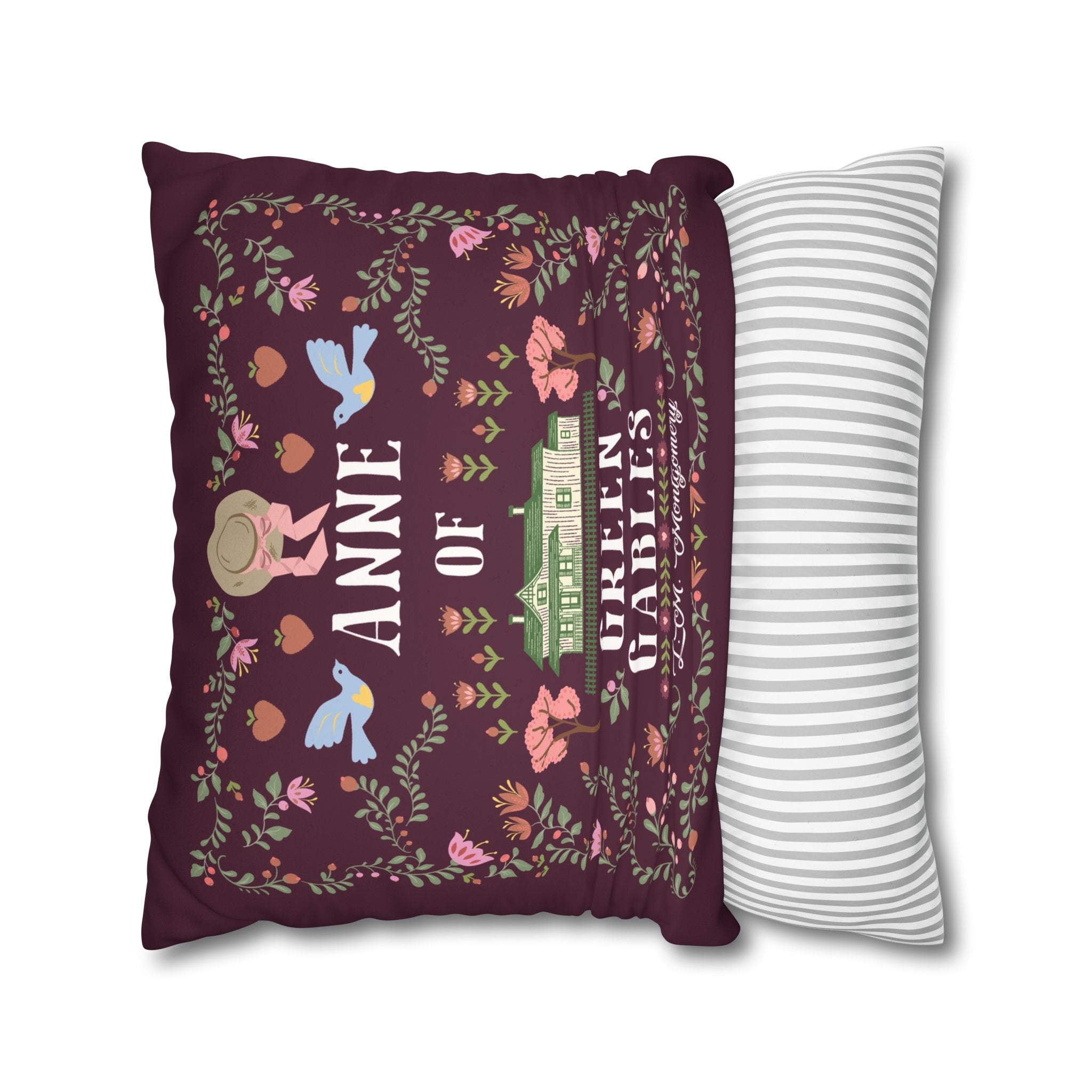 Anne of Green Gables Folk Art Duo-tone Throw Pillow - Wine/Pink