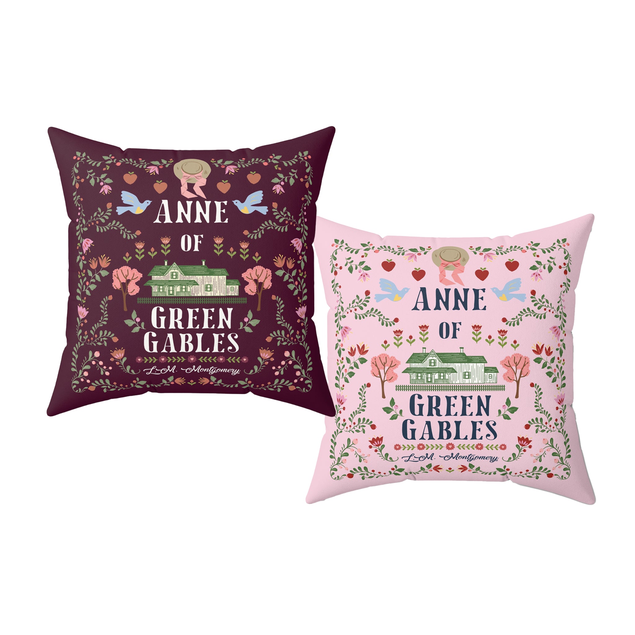 Anne of Green Gables Folk Art Duo-tone Throw Pillow - Wine/Pink