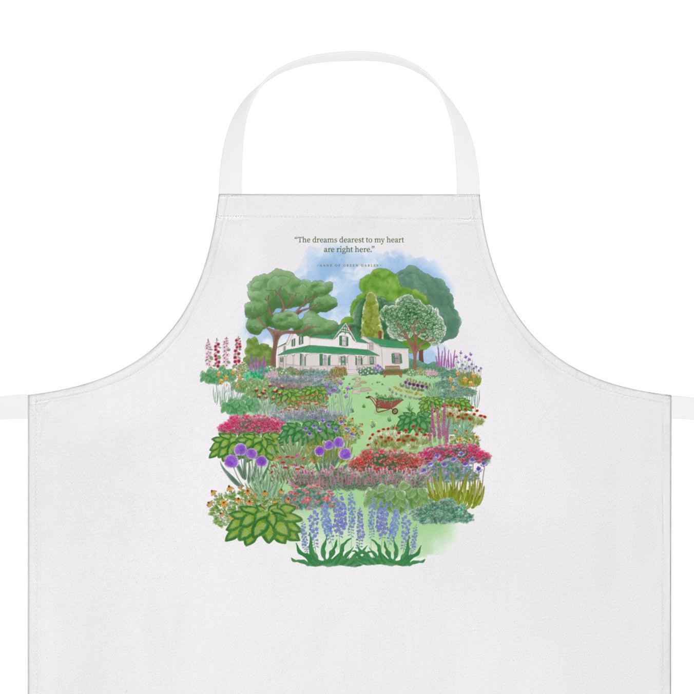 White Green Gables Blooming Garden Apron- White