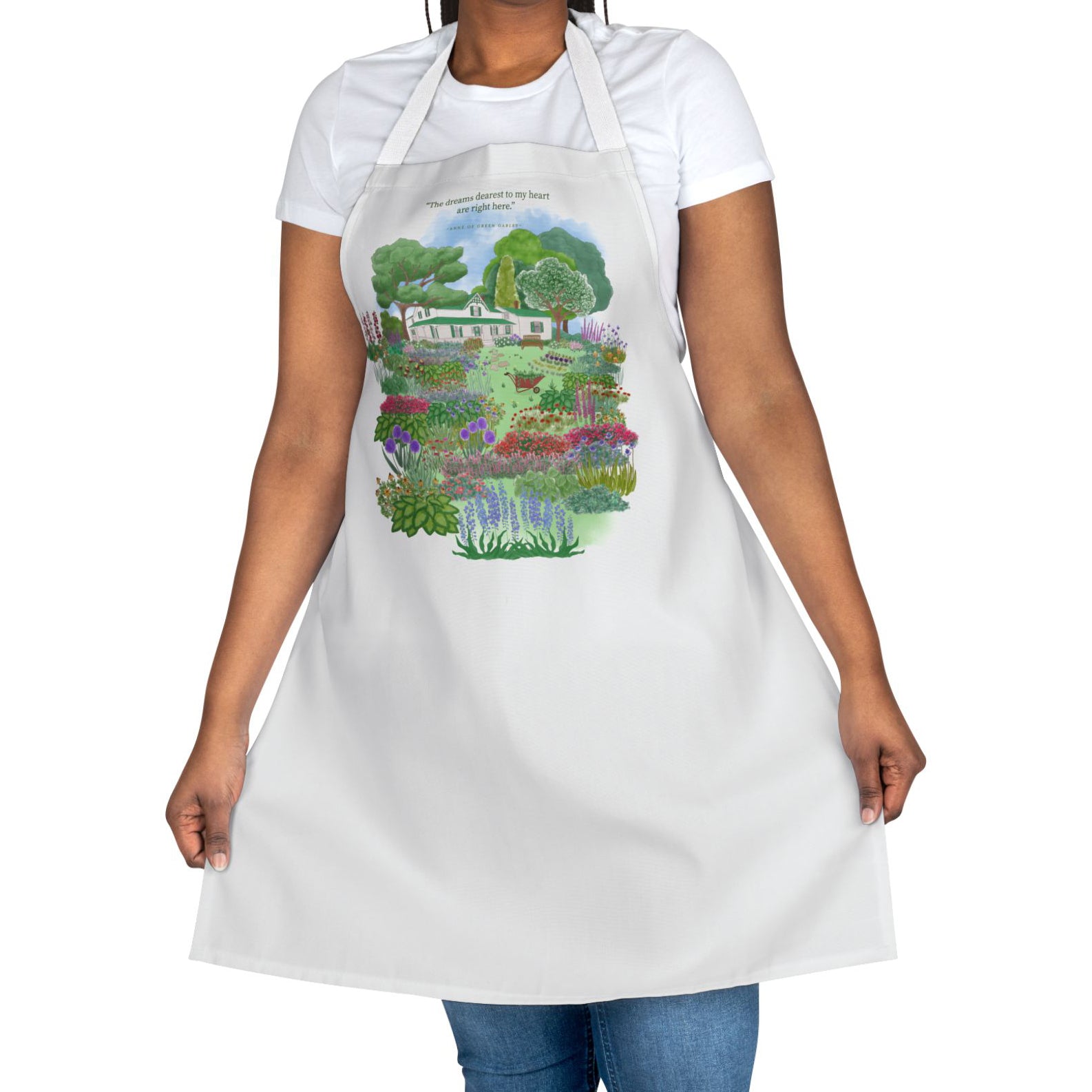 White Green Gables Blooming Garden Apron- White