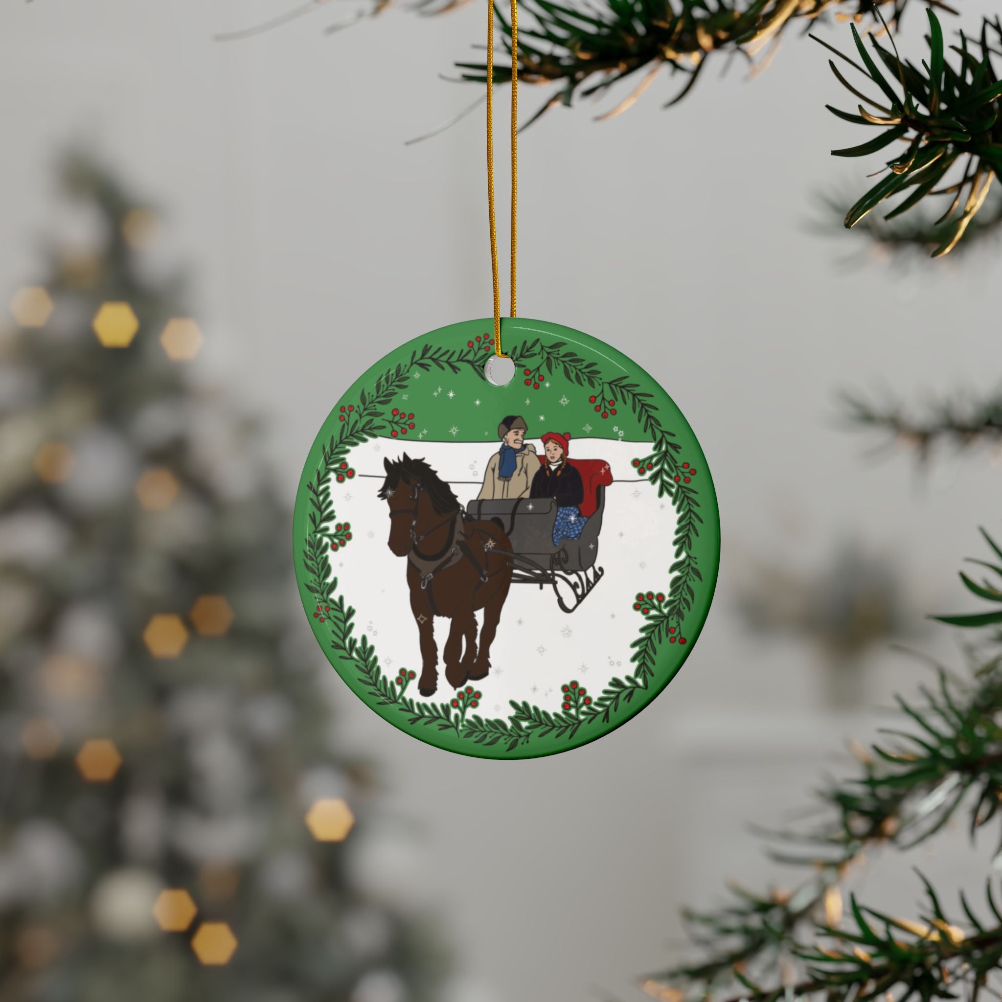 Anne & Matthew Sleigh Ride Ceramic Ornament