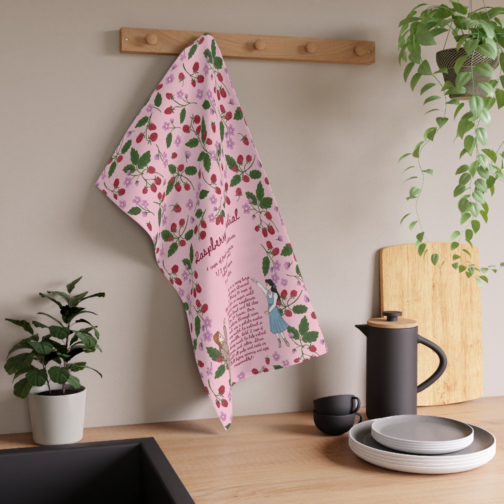 Raspberry Cordial Recipe Tea Towel - Pink