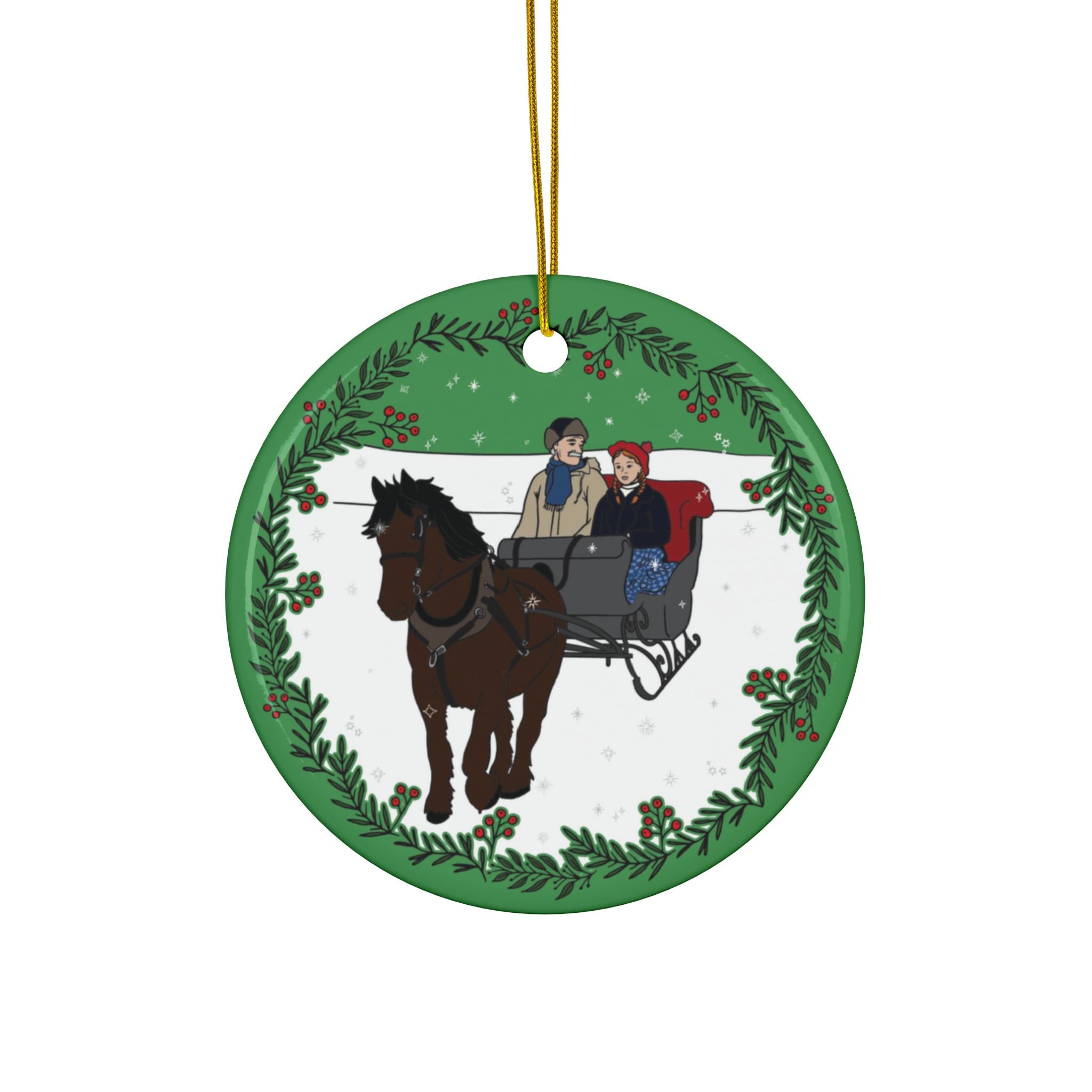 Anne & Matthew Sleigh Ride Ceramic Ornament