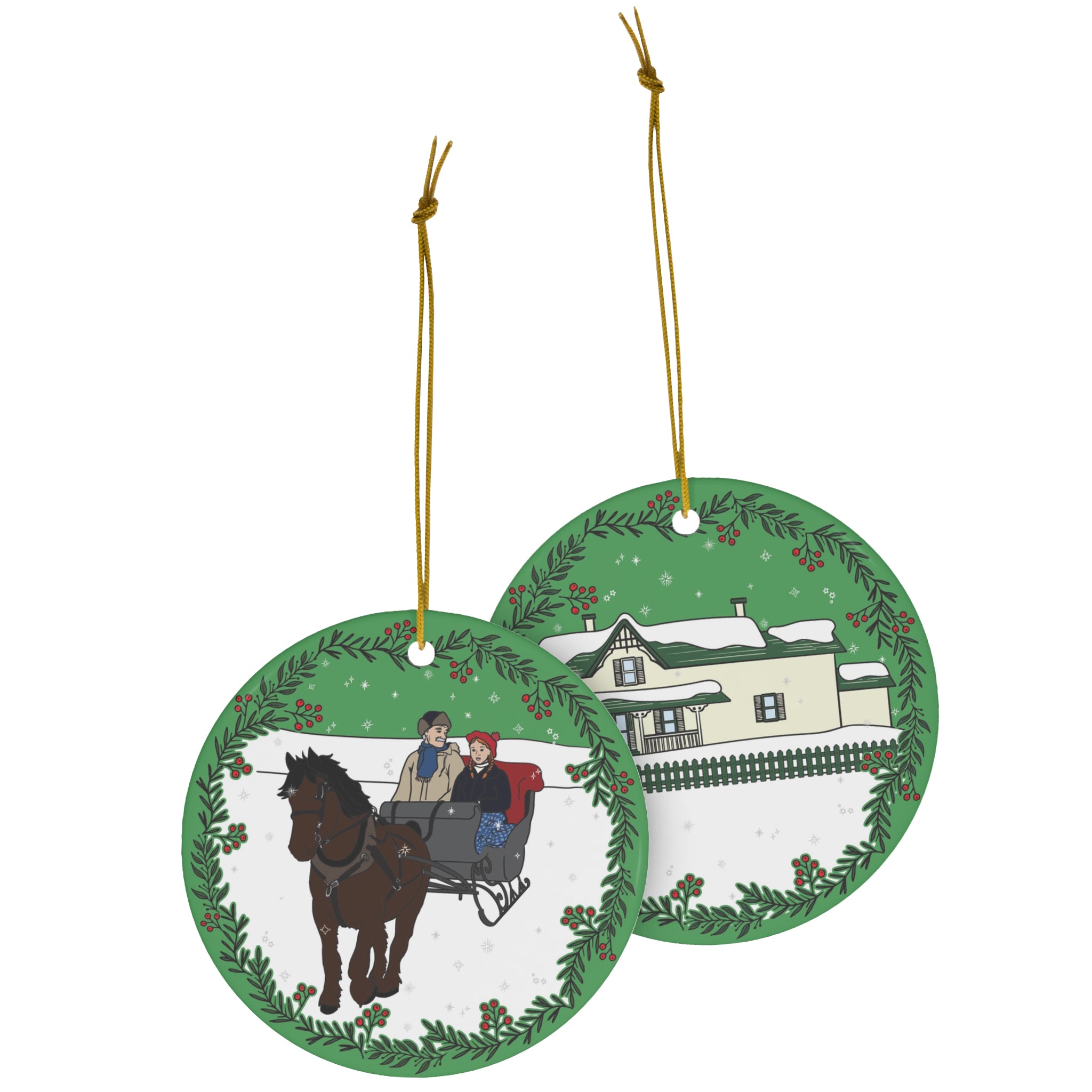 Anne & Matthew Sleigh Ride Ceramic Ornament