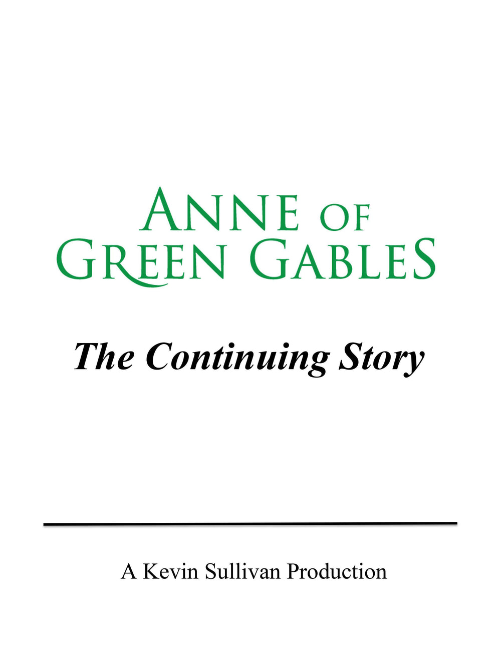 Anne of Green Gables: The Continuing Story Autographed Screenplay