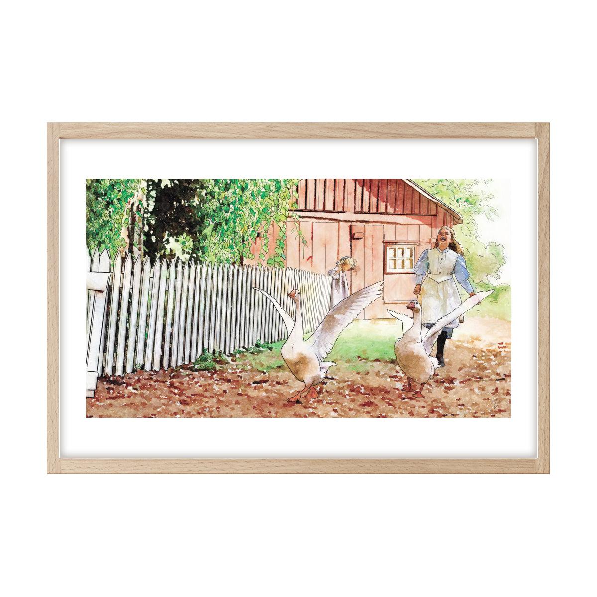 "Running With Geese" Limited Edition Illustrated Print On Watercolor Paper