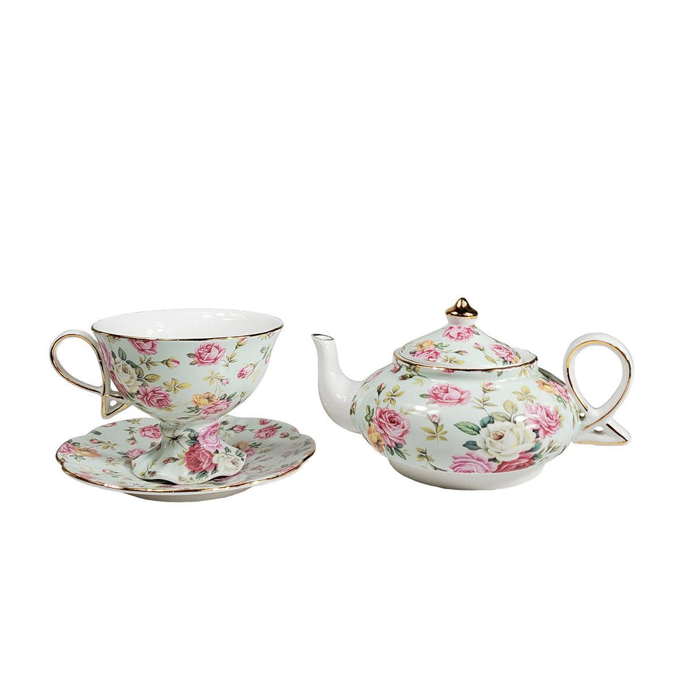 Barry's Picnic-Blue Rose Chintz 4 Piece Tea for One